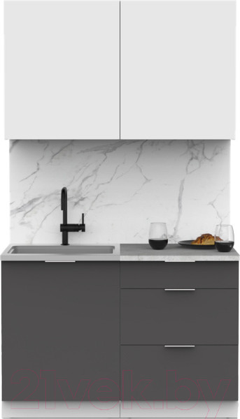 Изображение товара Кухонный гарнитур Интермебель Микс Топ-1 1.2м (белый премиум/графит серый/мрамор лацио белый)