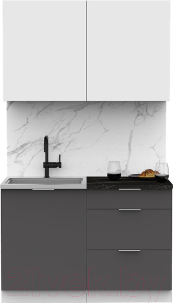 Изображение товара Кухонный гарнитур Интермебель Микс Топ-1 1.2м (белый премиум/графит серый/тунис)