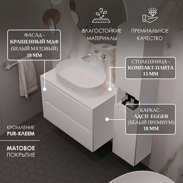 Изображение товара Тумба под умывальник ЗОВ Дион 60 / D60LWP0M9003MKV5-KP13W (белый матовый)