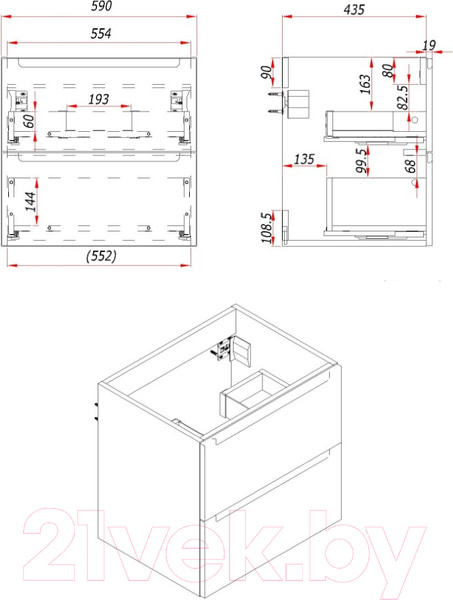 Изображение товара Тумба под умывальник ЗОВ Дион 60 / D60LWP0M9003MKV5-HPL38T (туя/белый матовый)
