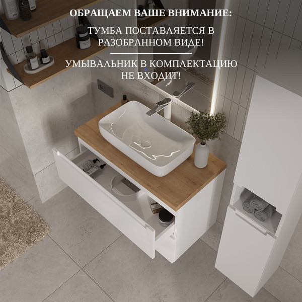 Изображение товара Тумба под умывальник ЗОВ Дион 100 / D100LWP0M9003MKV5-HPL38T (туя/белый матовый)
