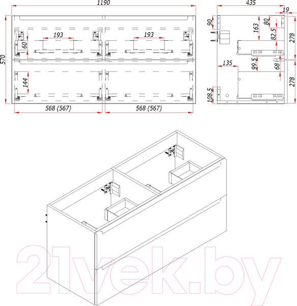 Изображение товара Тумба под умывальник ЗОВ Дион 120 / D120LWP0M9003MKV5-HPL38T (туя/белый матовый)