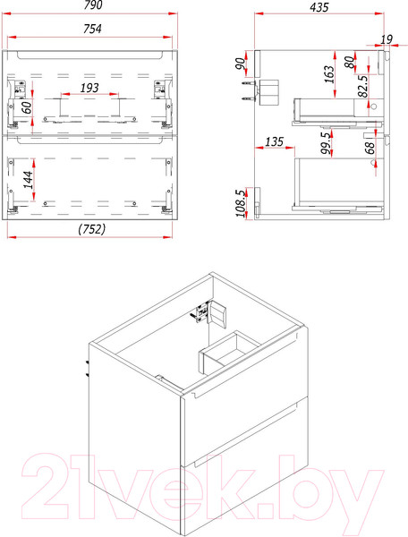 Изображение товара Тумба под умывальник ЗОВ Дион 80 / D80LHO0M9003GKV5-KP13W (белый глянец/дуб)