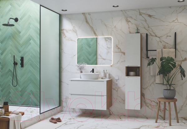 Изображение товара Тумба под умывальник ЗОВ Дион 100 / D100LHO0M9003GKV5-KP13W (белый глянец/дуб)