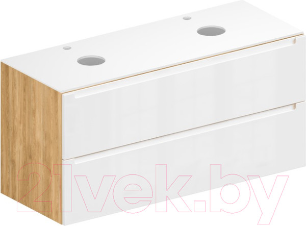 Изображение товара Тумба под умывальник ЗОВ Дион 120 / D120LHO0M9003GKV5-KP13W (белый глянец/дуб)