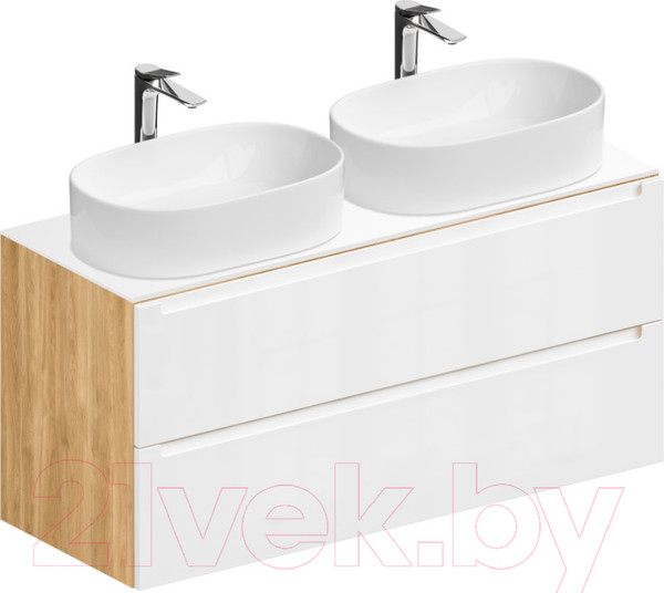 Изображение товара Тумба под умывальник ЗОВ Дион 120 / D120LHO0M9003GKV5-KP13W (белый глянец/дуб)