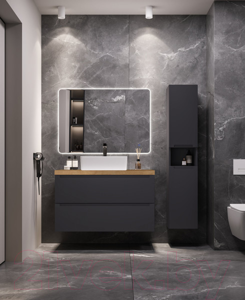 Изображение товара Тумба под умывальник ЗОВ Дион 90 / D90LAFM7015MKV5-HPL38T (туя/графит матовый)