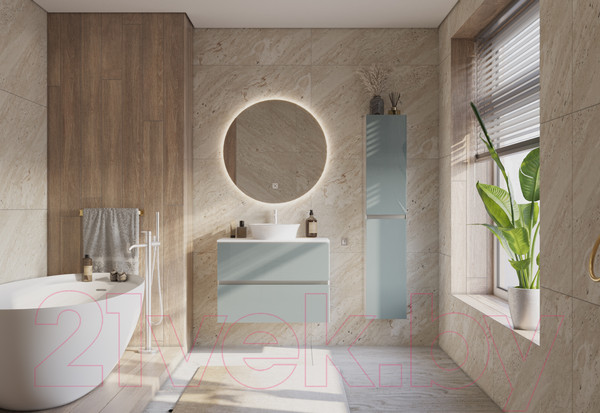 Изображение товара Тумба под умывальник ЗОВ Лира 60 / L60MW0MAGVA-KP13W (белый/адриатик)