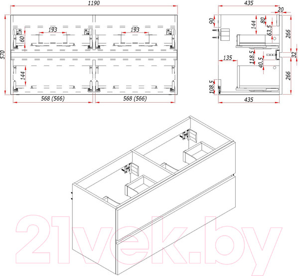Изображение товара Тумба под умывальник ЗОВ Лира 120 / L120MW0MAGVA-KP13W (белый/адриатик)