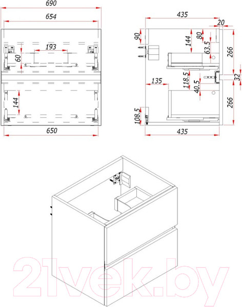 Изображение товара Тумба под умывальник ЗОВ Лира 70 / L70MW0MTGVG-KP13W (белый/тальк)