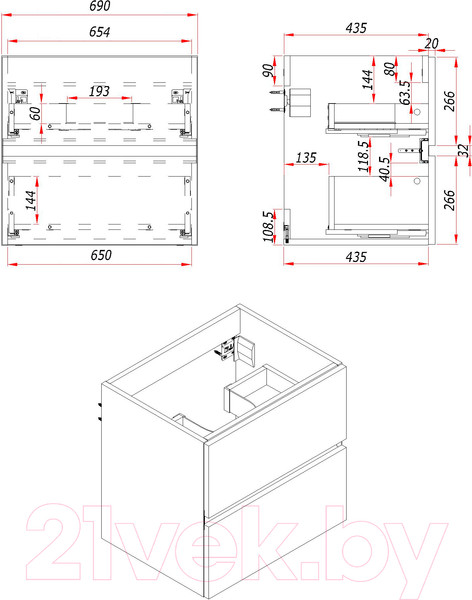 Изображение товара Тумба под умывальник ЗОВ Лира 70 / L70MW0MWGVG-KP13W (белый/белый глянец)