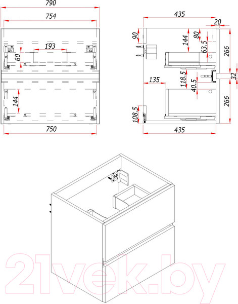 Изображение товара Тумба под умывальник ЗОВ Лира 80 / L80MW0MWGVG-KP13W (белый/белый глянец)