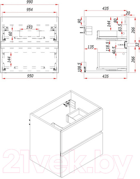 Изображение товара Тумба под умывальник ЗОВ Лира 100 / L100MW0MWGVG-KP13W (белый/белый глянец)