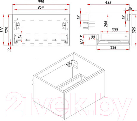 Изображение товара Тумба под умывальник ЗОВ Кито 100 / K100LW0MWMC-KP13W (белый/белый матовый)