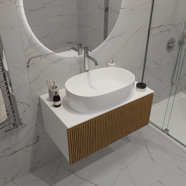 Изображение товара Тумба под умывальник ЗОВ Кито 60 / K60LW0MRMC-KP13W (белый/тростник)