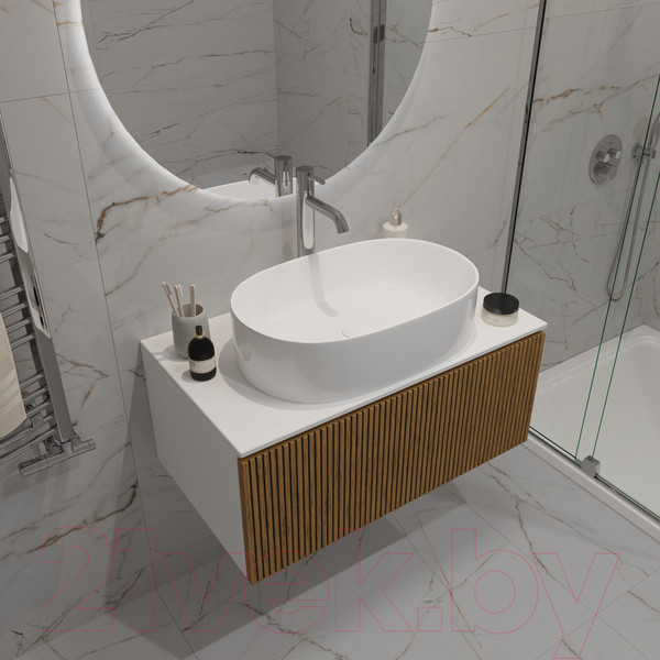 Изображение товара Тумба под умывальник ЗОВ Кито 90 / K90LW0MRMC-KP13W (белый/тростник)