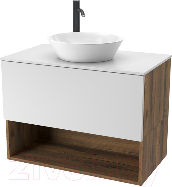Изображение товара Тумба под умывальник ЗОВ Кито-2 90 / 2K90LA0MWMC-KP13W (аттик/белый матовый)