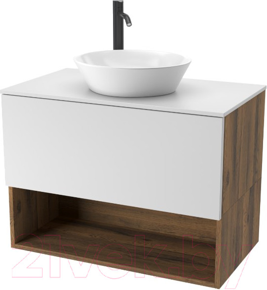 Изображение товара Тумба под умывальник ЗОВ Кито-2 100 / 2K100LA0MWMC-KP13W (аттик/белый матовый)