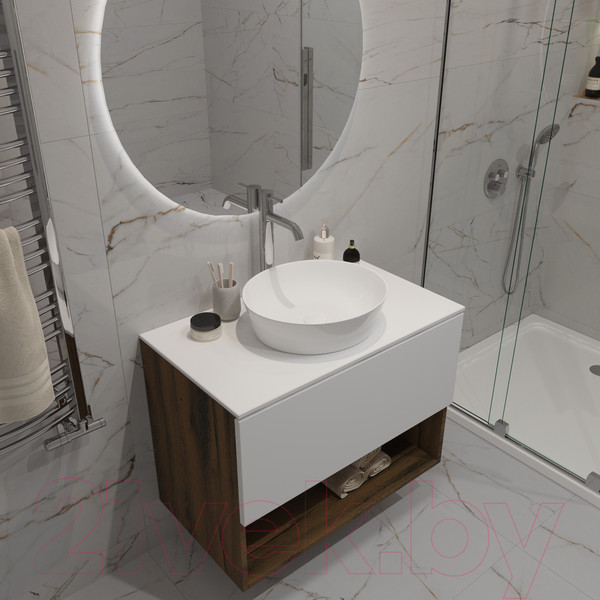 Изображение товара Тумба под умывальник ЗОВ Кито-2 100 / 2K100LA0MWMC-KP13W (аттик/белый матовый)