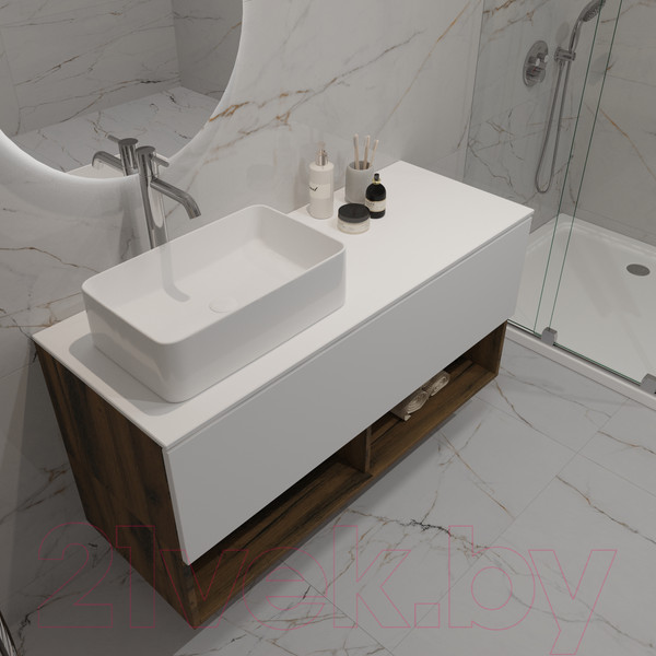 Изображение товара Тумба под умывальник ЗОВ Кито-2 120 / 2K120LA0MWMC-KP13W (аттик/белый матовый)