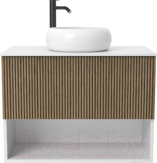 Изображение товара Тумба под умывальник ЗОВ Кито-2 100 / 2K100LW0MRMC-KP13W (белый/тростник)