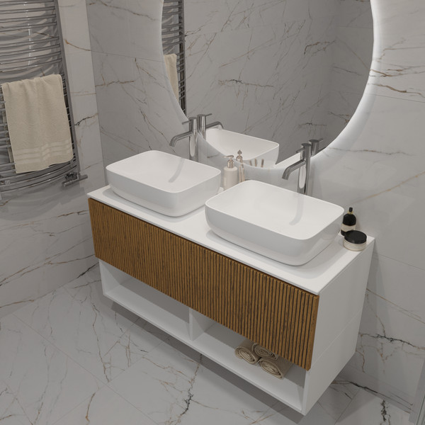 Изображение товара Тумба под умывальник ЗОВ Кито-2 120 / K120LW0MRMC-KP13W (белый/тростник)