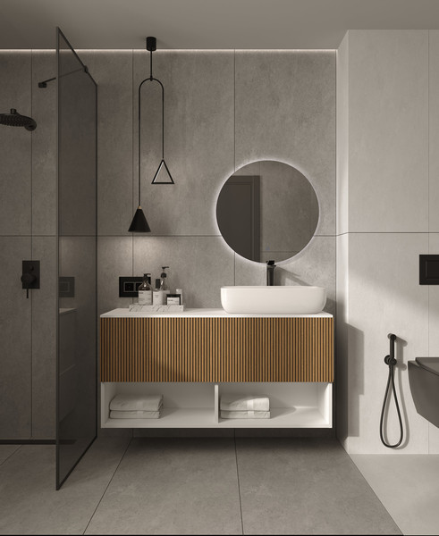 Изображение товара Тумба под умывальник ЗОВ Кито-2 120 / K120LW0MRMC-KP13W (белый/тростник)