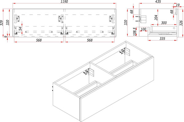 Изображение товара Тумба под умывальник ЗОВ Кито-2 120 / K120LW0MRMC-KP13W (белый/тростник)