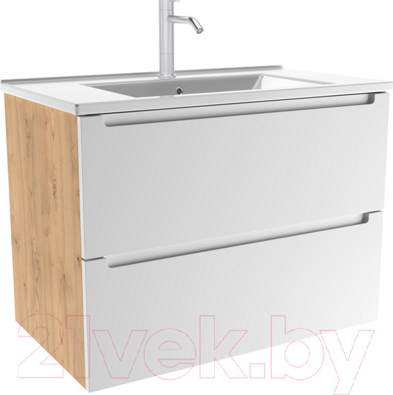 Изображение товара Тумба с умывальником ЗОВ Дион 70 / D70LHO0M9003MKV5-OL70 (белый матовый/дуб)