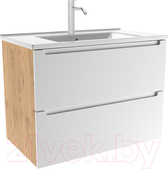 Изображение товара Тумба с умывальником ЗОВ Дион 80 / D80LHO0M9003MKV5-OL80 (белый матовый/дуб)