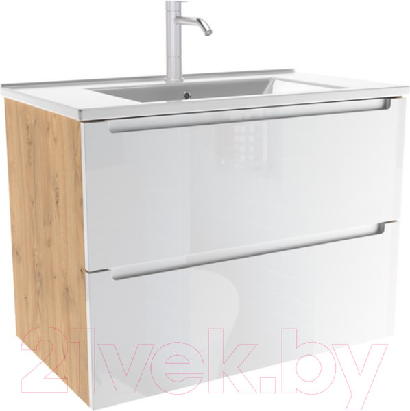 Изображение товара Тумба с умывальником ЗОВ Дион 100 / D100LHO0M9003GKV5-OL100 (белый глянец/дуб)