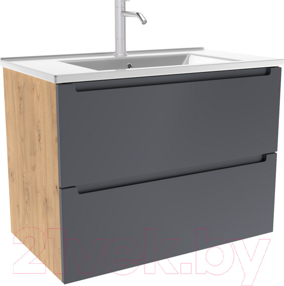 Изображение товара Тумба с умывальником ЗОВ Дион 70 / D70LHO0M7015МKV5-OL70 (графит матовый/дуб)