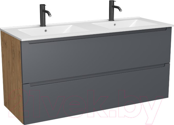 Изображение товара Тумба с умывальником ЗОВ Дион 120 / D120LHO0M7015MKV5-OL120 (графит матовый/дуб)