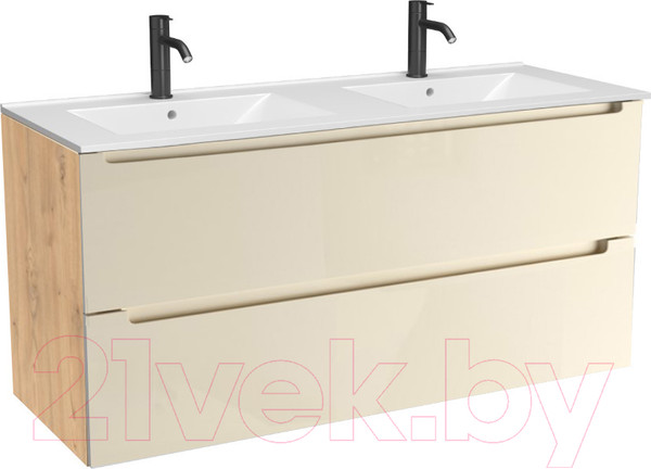 Изображение товара Тумба с умывальником ЗОВ Дион 120 / D120LHO0M1015GKV5-OL120 (бежевый глянец/дуб)