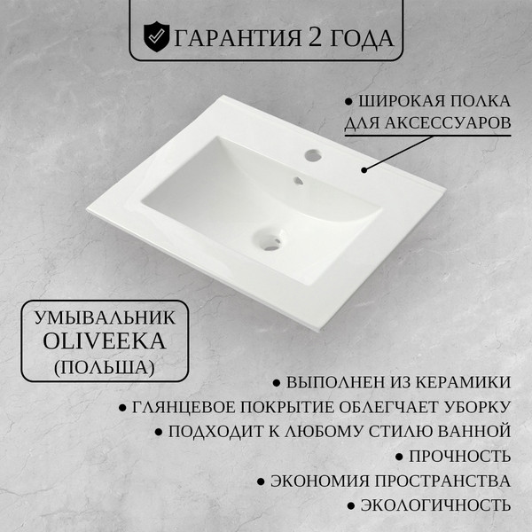Изображение товара Тумба с умывальником ЗОВ Дион 60 / D60LAFM7015MKV5-OL60 (графит матовый)