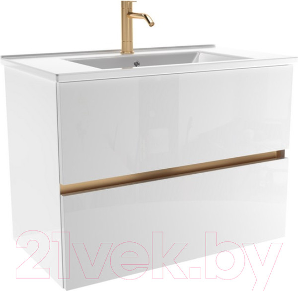 Изображение товара Тумба с умывальником ЗОВ Лира 80 / L80MW0MWGVG-OL80 (белый глянец)