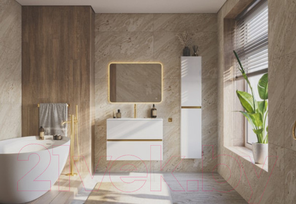 Изображение товара Тумба с умывальником ЗОВ Лира 100 / L100MW0MWGVG-OL100 (белый глянец)