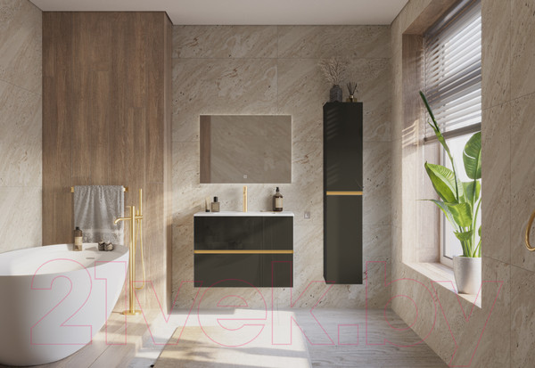 Изображение товара Тумба с умывальником ЗОВ Лира 60 / L60MWFMLGVG-OL60 (грифель глянец)