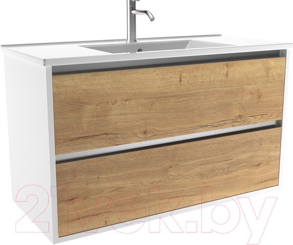 Изображение товара Тумба с умывальником ЗОВ Парма 100 / P100LWP0MHMC1A-OL100 (белый/галифакс)