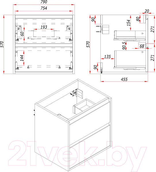 Изображение товара Тумба с умывальником ЗОВ Парма 80 / P80LC0MSMC1A-OL80 (сталь/каштан)