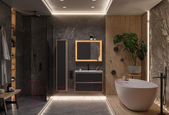 Изображение товара Тумба с умывальником ЗОВ Парма 60 / P60LHO0MBPMC1A-OL60 (дуб/черный)