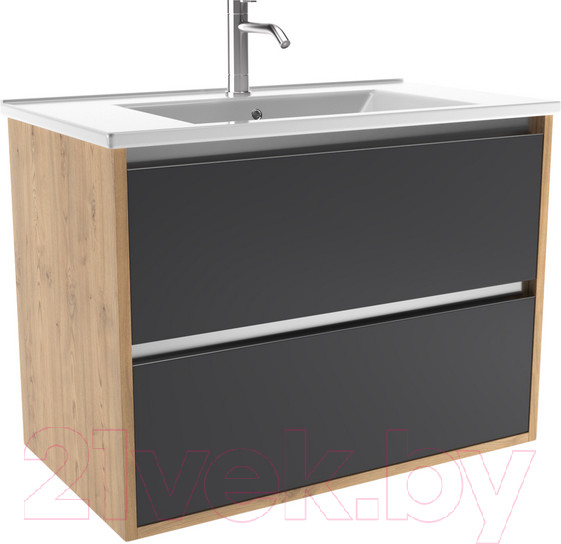 Изображение товара Тумба с умывальником ЗОВ Парма 80 / P80LHO0MBPMC1A-OL80 (дуб/черный)