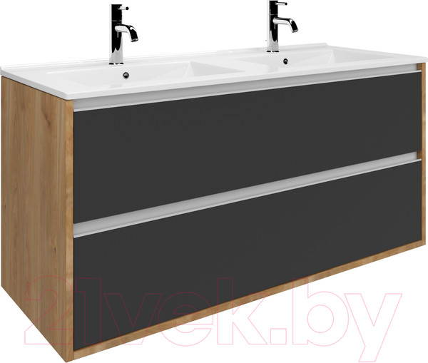 Изображение товара Тумба с умывальником ЗОВ Парма 120 / P120LHO0MBPMC1A-OL120 (дуб/черный)