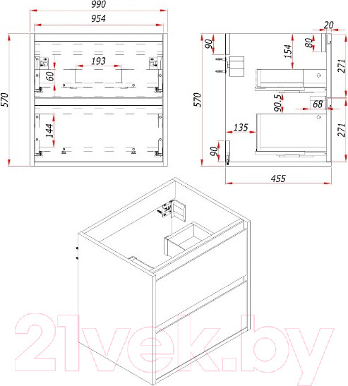 Изображение товара Тумба с умывальником ЗОВ Парма 100 / P100LA0MAMC1B-OL100 (аттик)