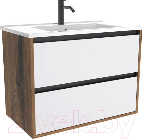 Изображение товара Тумба с умывальником ЗОВ Парма 60 / P60LA0MWMC1B-OL60 (аттик/белый матовый/черный)