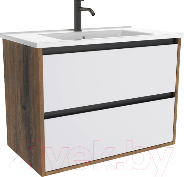 Изображение товара Тумба с умывальником ЗОВ Парма 80 / P80LA0MWMC1B-OL80 (аттик/белый матовый/черный)