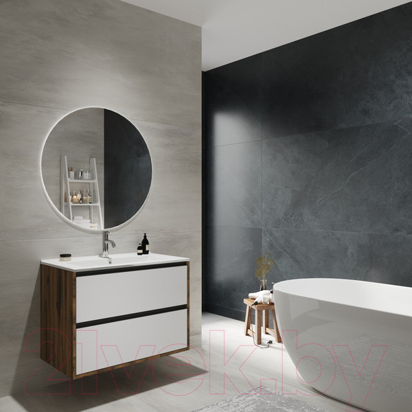 Изображение товара Тумба с умывальником ЗОВ Парма 90 / P90LA0MWMC1B-OL90 (аттик/белый матовый/черный)