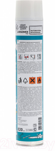 Изображение товара Пена монтажная Largomix Mega 60 Всесезонная бытовая (820мл)