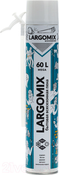 Изображение товара Пена монтажная Largomix Mega 60 Всесезонная бытовая (820мл)