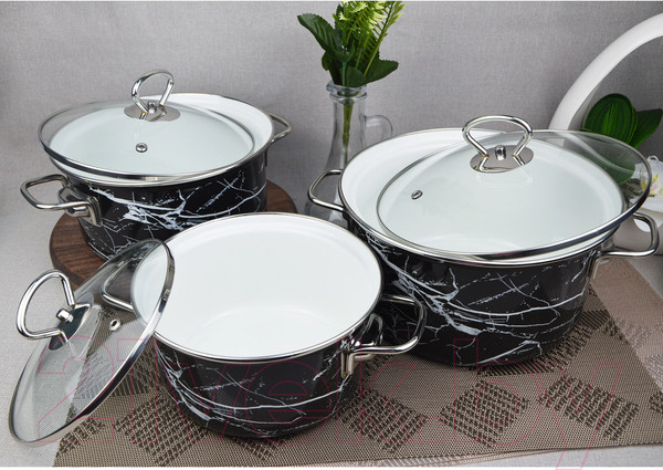 Изображение товара Набор кастрюль КМЗ Черный мрамор 1 Элит (3шт, черный)
